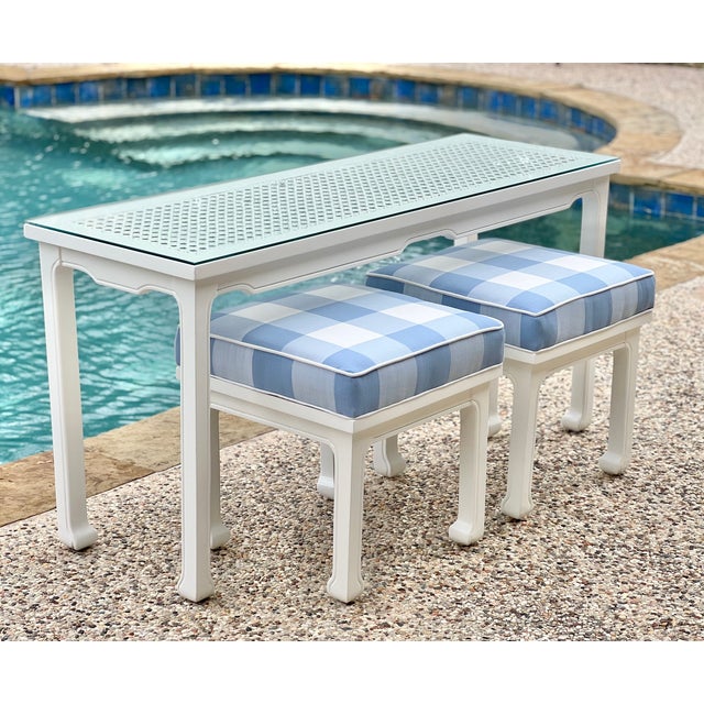 1980s Ming Style Console/Sofa Table and Matching Benches in Serena & Lily For Sale - Image 12 of 18