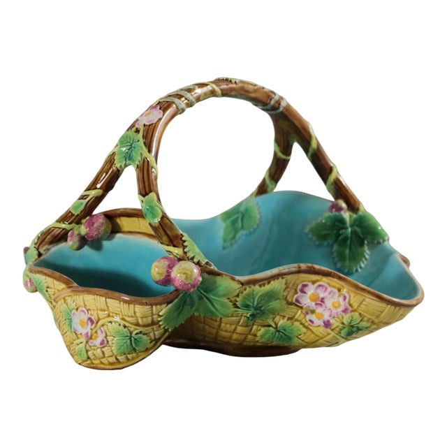 Antique George Jones Majolica Yellow Basket For Sale