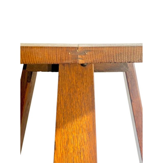 Brown Antique Oak Folk Art Arts and Crafts Mission Table For Sale - Image 8 of 16
