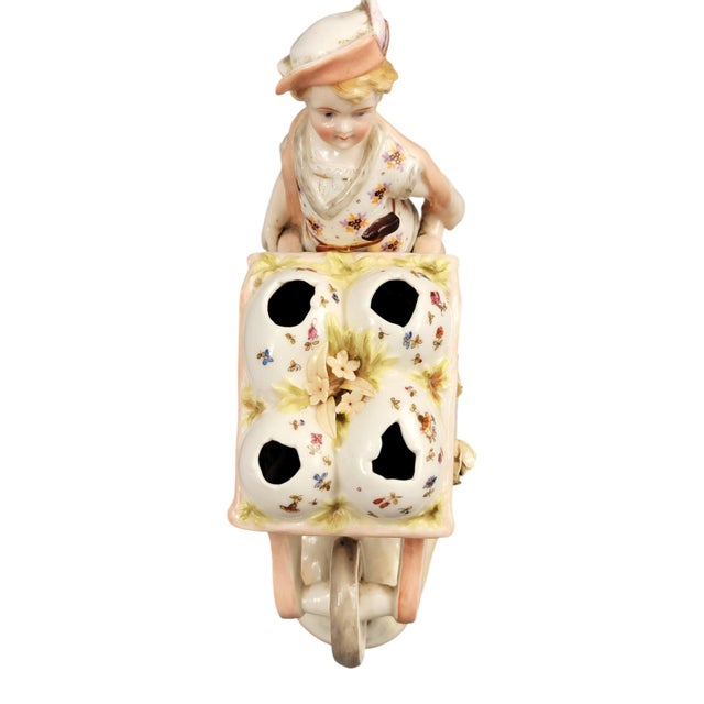 Porcelain Boy with Wheelbarrow Posy Holder by Krister Waldenburg for KPM, Germany, 1910 For Sale - Image 9 of 13