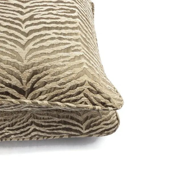 Large Zebra Print Chenille in Fawn With Self-Welt Pillow Cover For Sale - Image 4 of 8