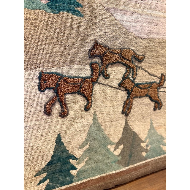 Vintage Grenfell Hooked Rug Sled Dogs Scene Mounted Mat c.1930s Folk Art Textile For Sale - Image 4 of 10
