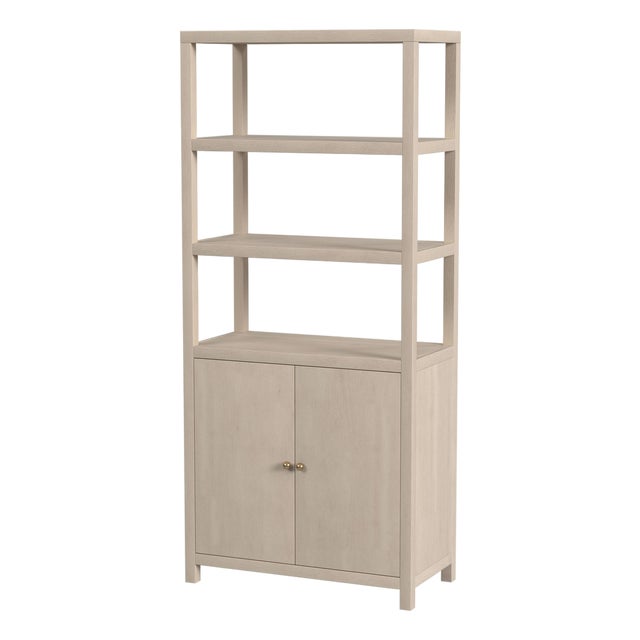 Nora 32 in W. x 72 in. H Wood 3- Tier Etagere Bookcase, Antique Taupe For Sale