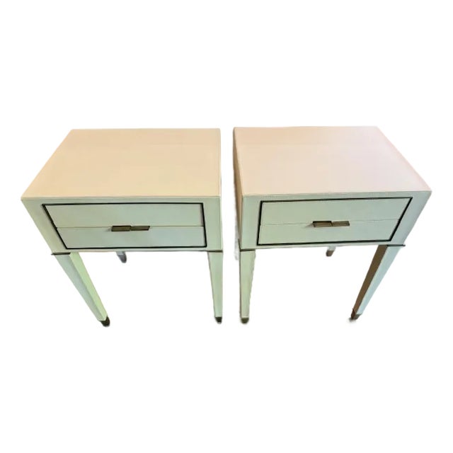 Villa and House Hunter 2 Drawer Side Table W Top Stitch Leather Sold as Set of 2 For Sale