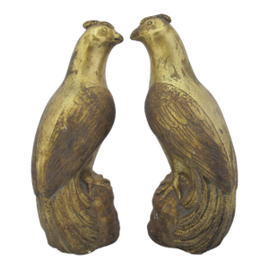 Borghese Italian Chalkware Gold Painted Quail Bird Mid Century Figurine Pair