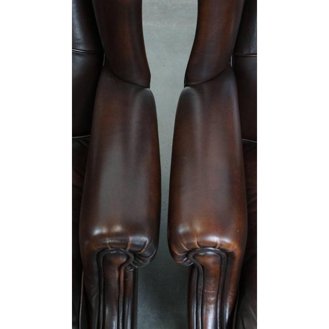 Brown English-Style Wing Chairs in Cowhide, Set of 2 For Sale - Image 8 of 17