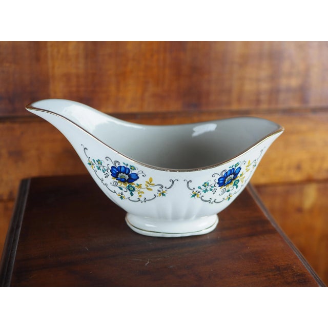 Mid-20th French Moulin Des Loups Sauce Boat With Blue Flowers For Sale - Image 10 of 11