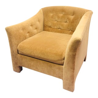 Mid-Century Gold Velour Upholstered Selig Wing Chair For Sale