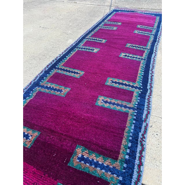 Vintage Hot Pink and Teal Color Kurdish Tribal Runner Rug For Sale - Image 4 of 8