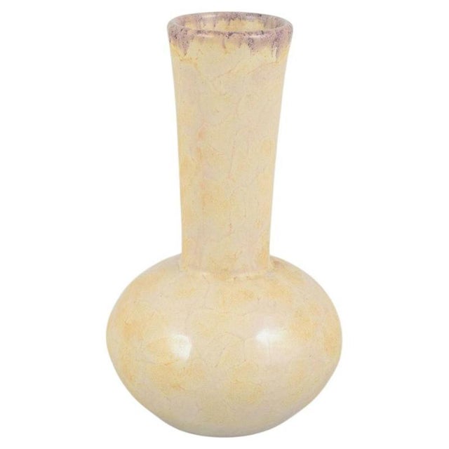 Swedish Vase in Glazed Stoneware with Pale Yellow Crackle Glaze from Ekeby For Sale - Image 5 of 5