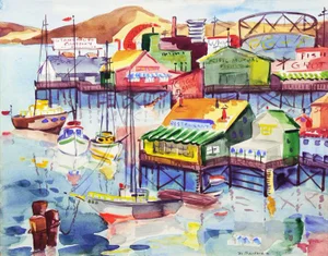 'Fisherman's Wharf, Monterey' by Muriel Backman, 1955; Crocker Art Museum California Modernist
