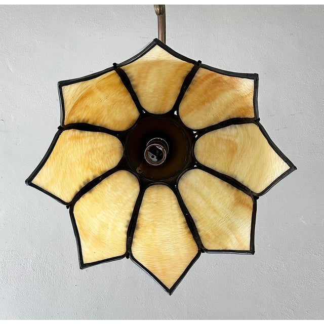Metal Art Nouveau Style Bridge Stained Glass Tulip Shade Floor Lamp For Sale - Image 7 of 13