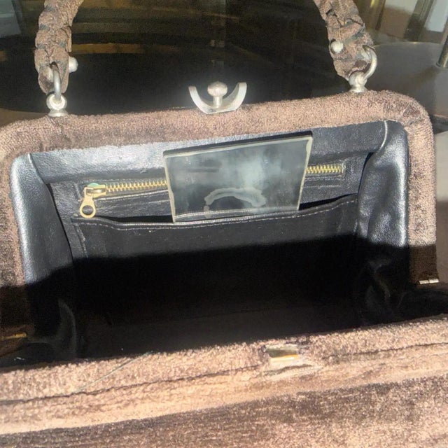 1970s High Quality Brown Cut Velvet and Silver Plated Metal Italian Evening Bag For Sale - Image 9 of 13