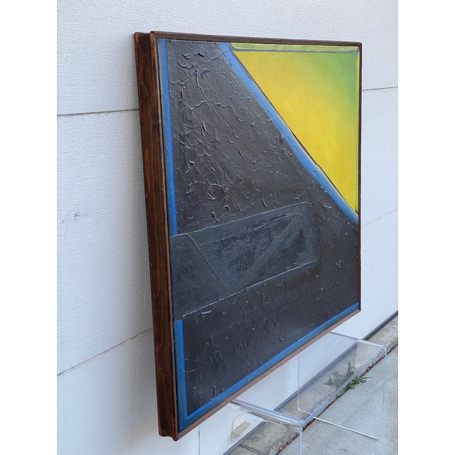 Framed abstract geometric oil on canvas in the manner of John Walker (B. 1939), with sophisticated construction of...
