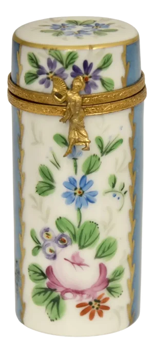 Limoges Blue Panel Floral Cylinder Accent Box