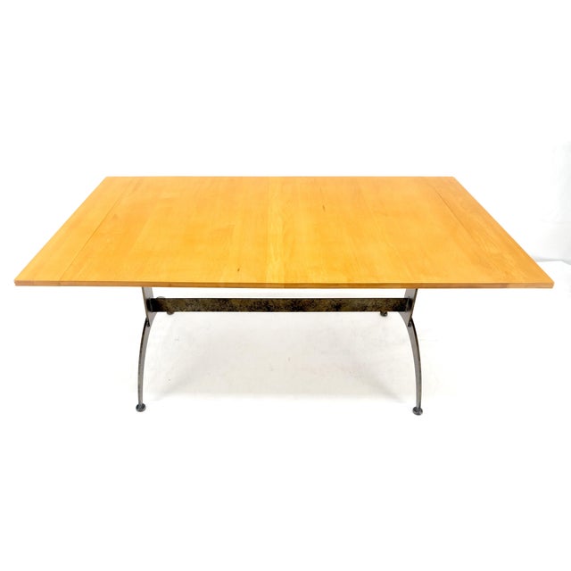 Solid Maple Top Wrought Iron Base 2x18" Leaves Dining Table For Sale - Image 6 of 10