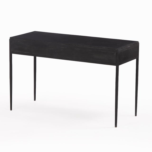 Metal Contemporary Painted Iron and Leather Writing Desk in the Manner of Jean-Michel Frank For Sale - Image 7 of 7