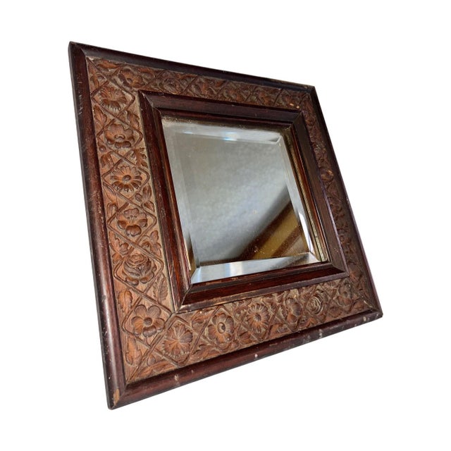 Antique Victorian Hand-Carved Oak Beveled Mirror - With Original Provenance For Sale - Image 4 of 10