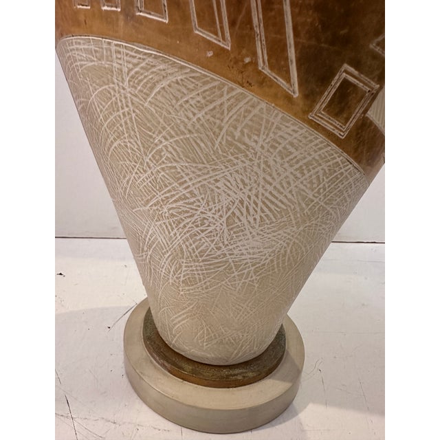 1970s Mid-Century Modern Ceramic Geometric Carved Lamp Base For Sale - Image 4 of 9