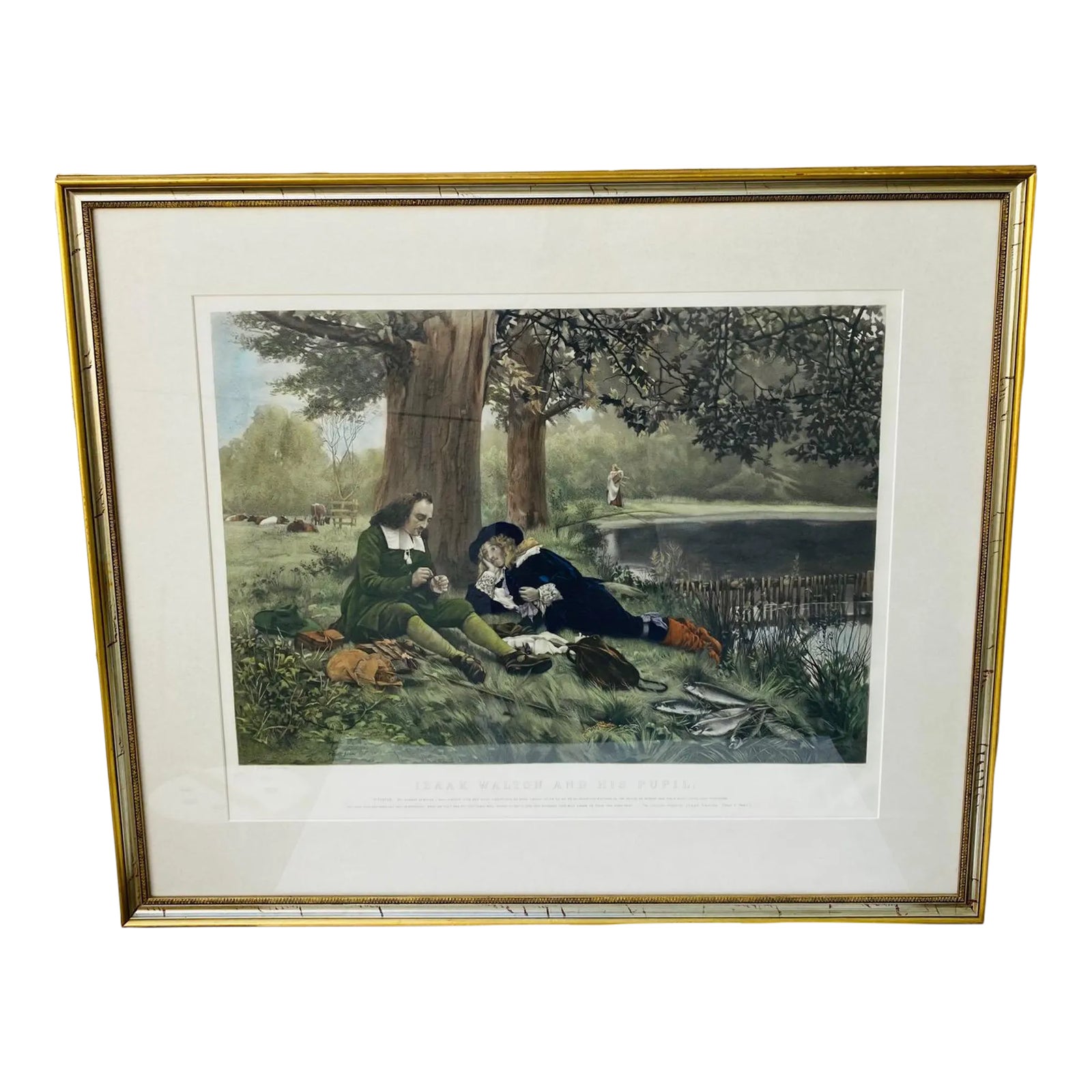 Early 1900s Lithograph Engraving of "Izaak Walton and His Pupil" Chairish