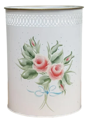 Vintage Hand-Painted Tole Floral Pierced Metal Waste Bin