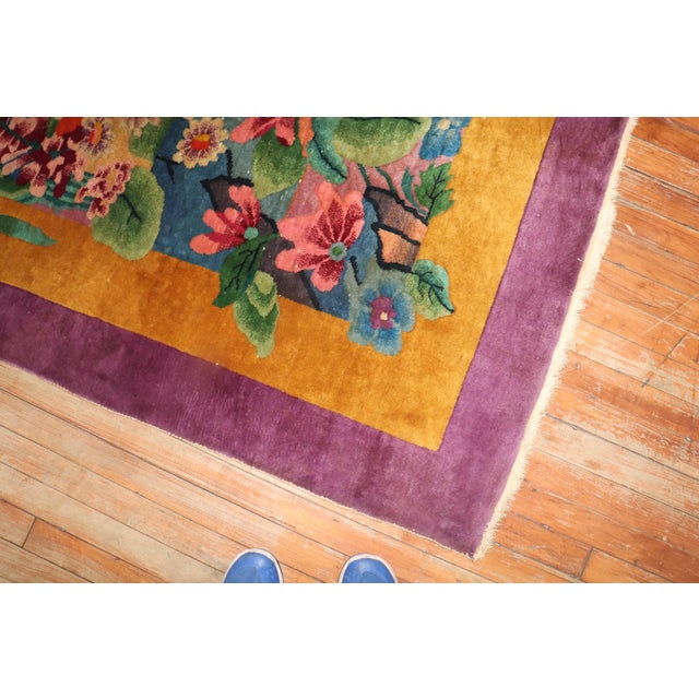 Antique Chinese Art Deco Carpet - 9' x 11'9" For Sale - Image 11 of 12