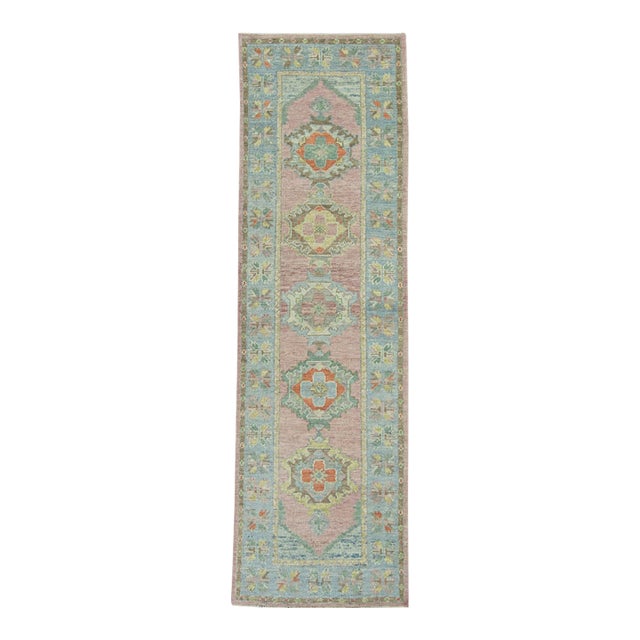 Turkish Oushak Runner Rug 3'2" x 10'6" For Sale