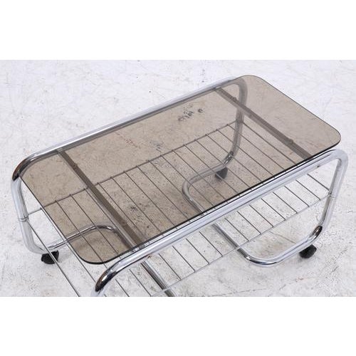 Mid-Century Serving Trolley with Chrome Frame and Glass Top, 1970s For Sale - Image 6 of 13