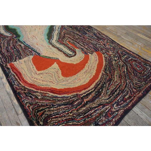Jewel Tone Color Vintage Mid Century Modern American Hooked Artistic Folk Art Area Rug For Sale In New York - Image 6 of 6