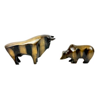 Vintage Bronze Bull and Bear Figurines by Reinhard Dachlauer, Germany, 1980s, Set of 2 For Sale