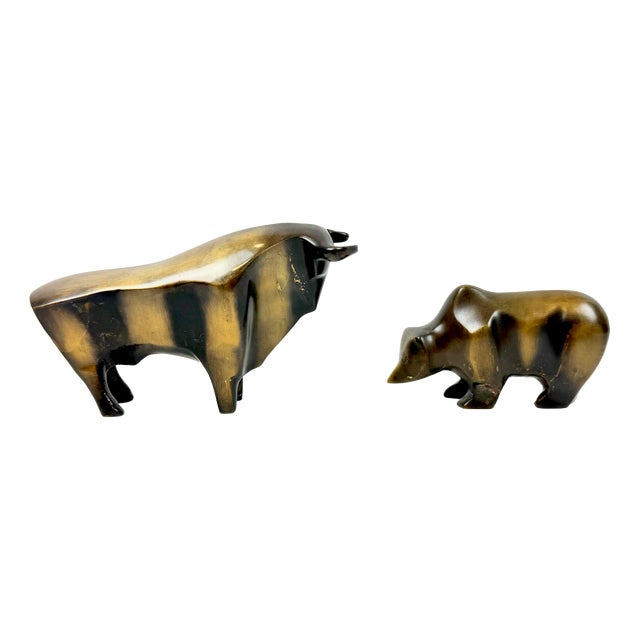 Vintage Bronze Bull and Bear Figurines by Reinhard Dachlauer, Germany, 1980s, Set of 2 For Sale