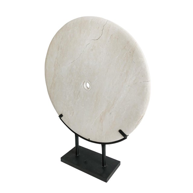 Hand-Carved Marble Disk on Stand, 24 Inches, Indonesia, Contemporary For Sale - Image 11 of 18