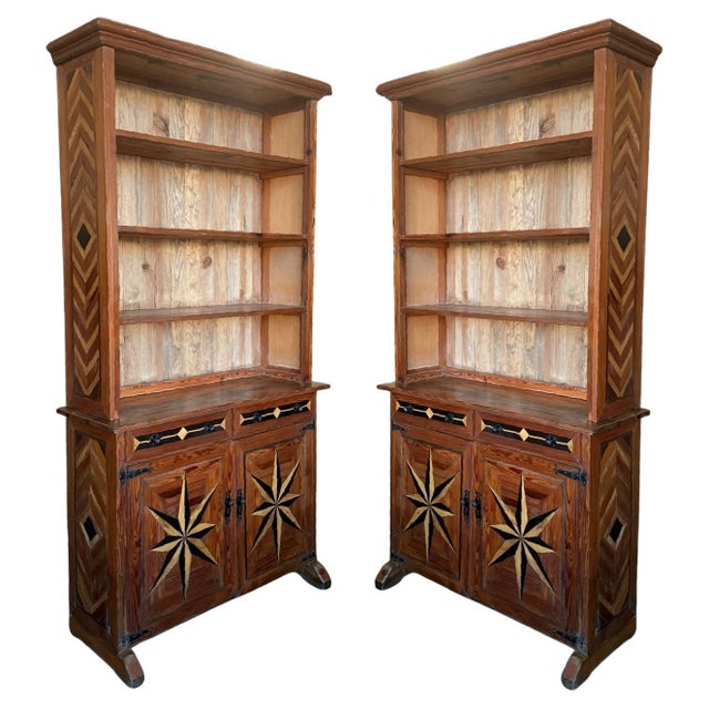 Late 19th Century Pair of Marquetry Pine Bookcase with Two Doors and Drawers For Sale - Image 15 of 18