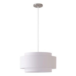 Coronado Pendant Light Kit - Drum White Linen Shade, Satin Nickel Body, Dimmable For Sale