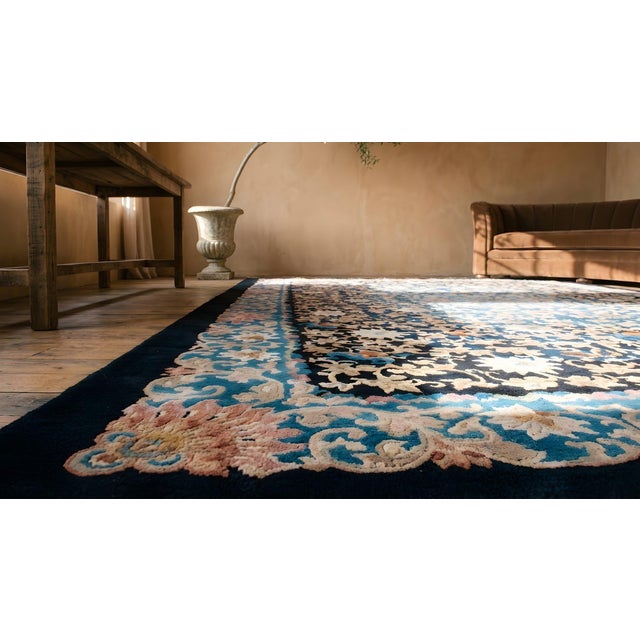 1920s Black Arabesques Antique Chinese Art Deco Rug 9'2" X 11'8" Handknotted Wool Carpet For Sale In New York - Image 6 of 8