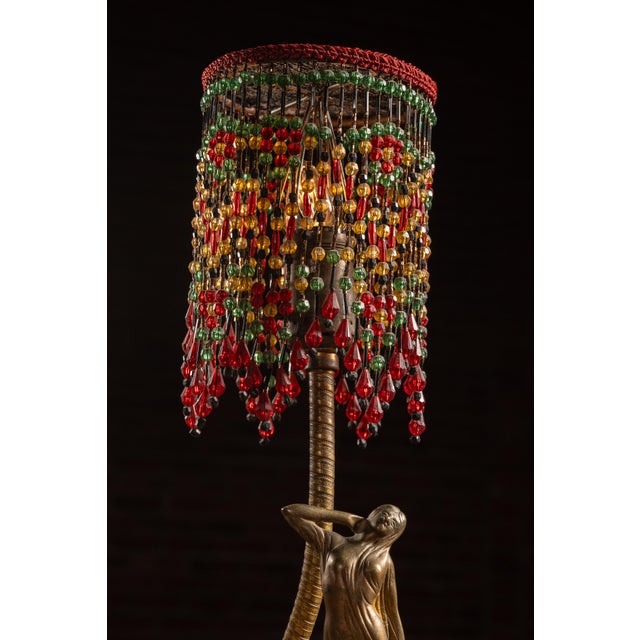 Rembrandt Lamp Company 1920s Art Deco Figural Boudoir Lamp With Beaded Shade by Rembrandt For Sale - Image 4 of 10