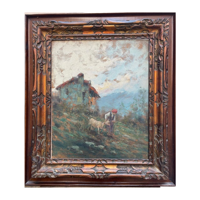 Bonfatti, Shepherdess, 20th Century, Oil on Canvas For Sale