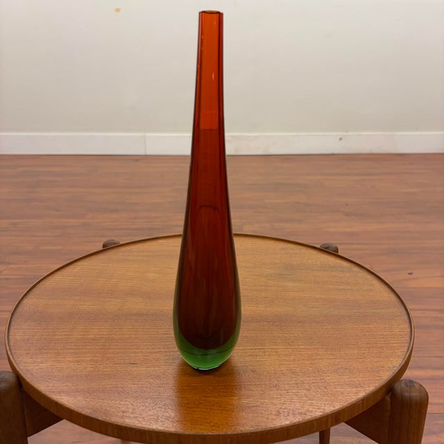 Vintage Mid Century Modern Sommerso Style Cased Art Glass Bud Vase in Ruby Red and Emerald Green For Sale - Image 10 of 12