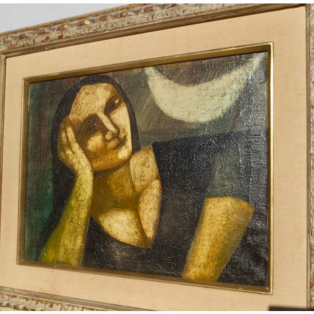 Mid-Century Painting on Canvas "Mujer Y Luna" For Sale - Image 4 of 10
