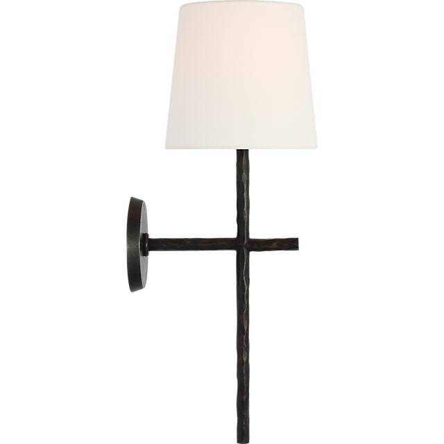 Collette 23" Tail Sconce in Aged Iron with Linen Shade Designer: Suzanne Kasler Finish: Aged Iron Height: 23" Width: 8"...