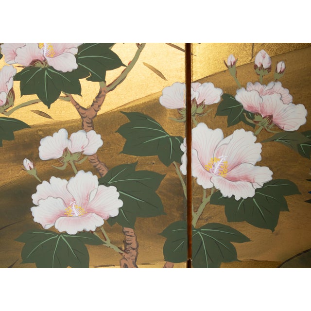 "Chrysanthemums, Rose Mallow and Bush Clover" by Shunsui, Showa Japanese Byobu Screen For Sale - Image 11 of 18