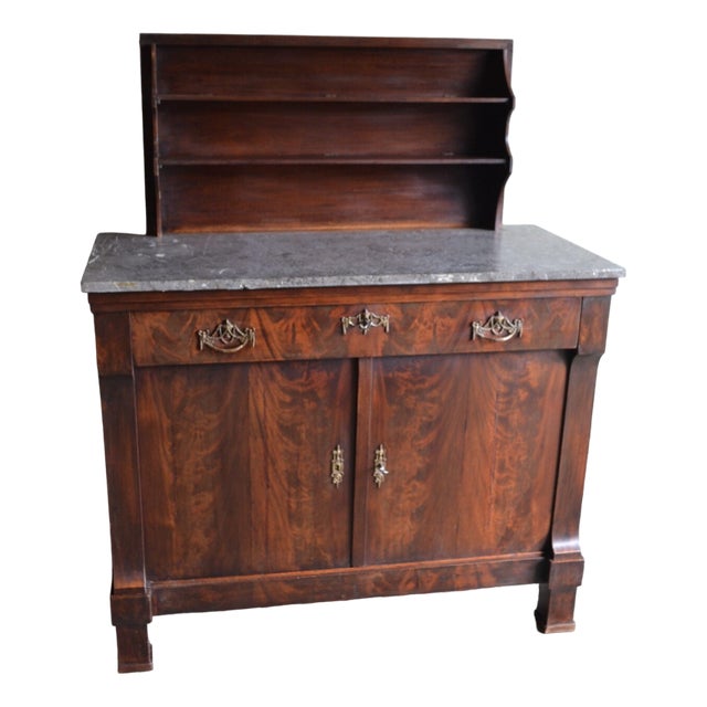Mahogany Empire Folding Buffet with Marble Top For Sale