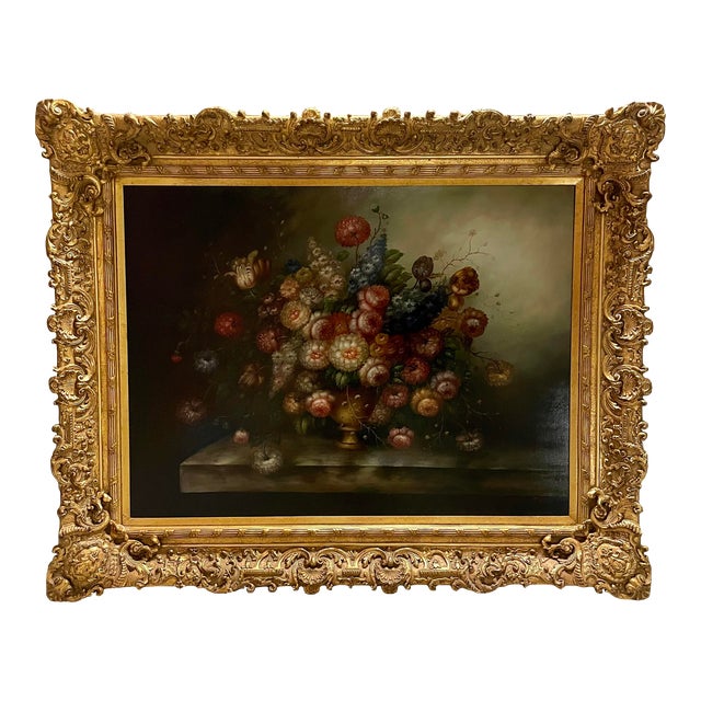 Signed Floral Still Life Oil Painting in Gilt Frame | Chairish