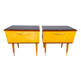 Mid-Century Modern Czech Nightstands with Glass Tops, 1960s, Set of 2 For Sale