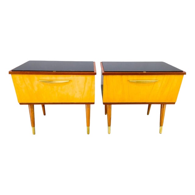 Mid-Century Modern Czech Nightstands with Glass Tops, 1960s, Set of 2 For Sale