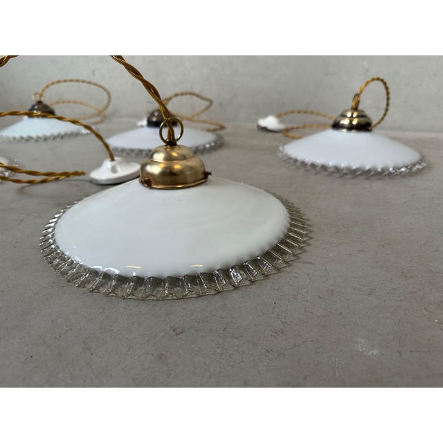 Vintage Opaline Pendant Lights, 1950s, Set of 5 For Sale - Image 10 of 13