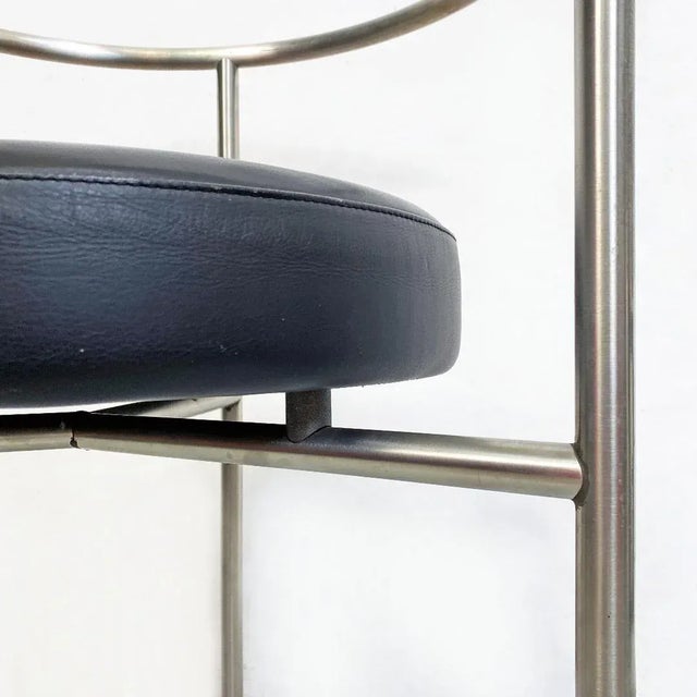 Black Post Modern Italian Cockpit Shape Leather & Steel Side Chair, 1980s For Sale - Image 8 of 16