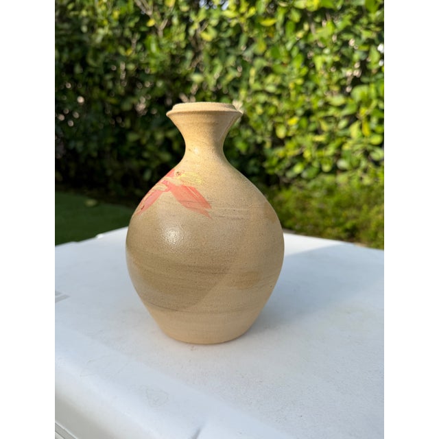 Late 20th Century Handcrafted 7” Studio Pottery Bottle Vase With Coral Brushwork, Signed For Sale - Image 5 of 11