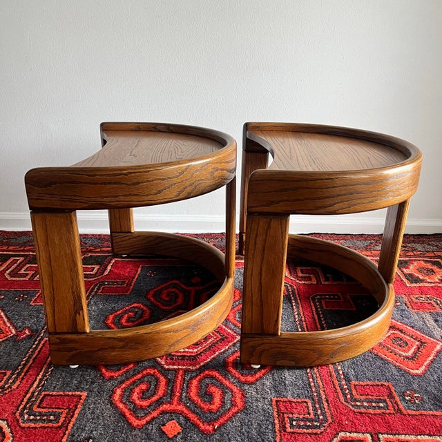 Wood 1970s Mid-Century End Tables Halfmoon by Howard Furniture -a Pair For Sale - Image 7 of 9