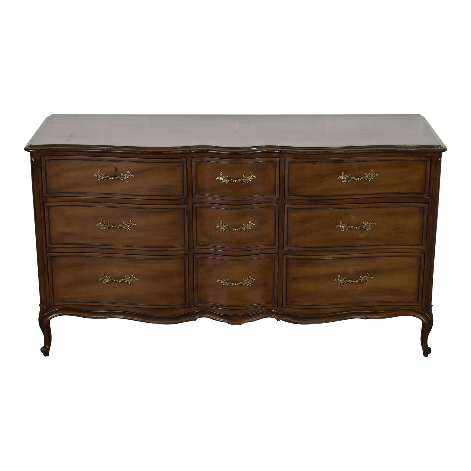 French Provincial Louis XV Carved Walnut Triple Dresser, Circa